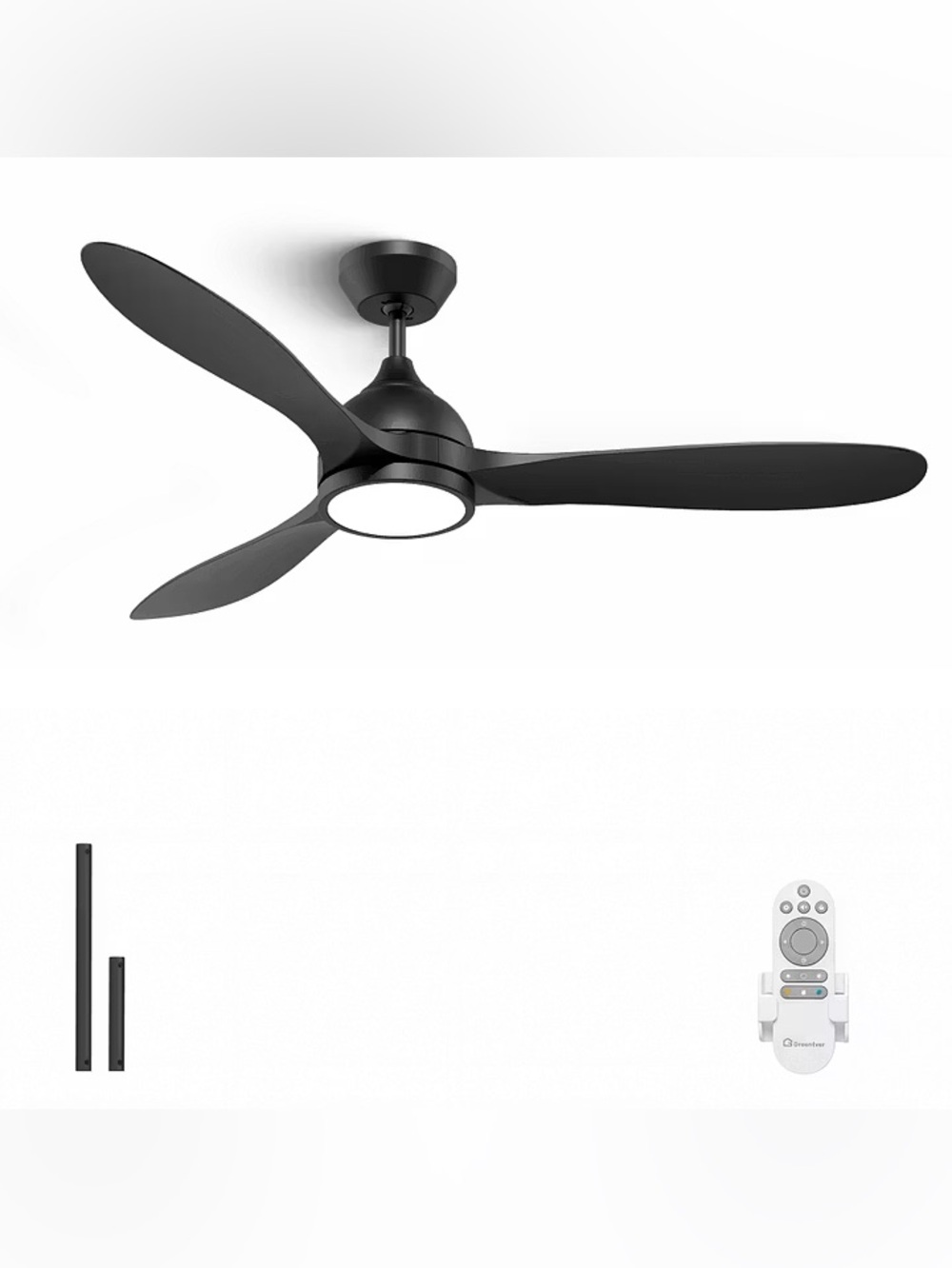52” Modern Ceiling Fan Matte Black LED Remote New GreenEver by GRANDJOY